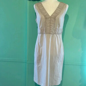 Talbots dress tan ruffle front sleeveless new